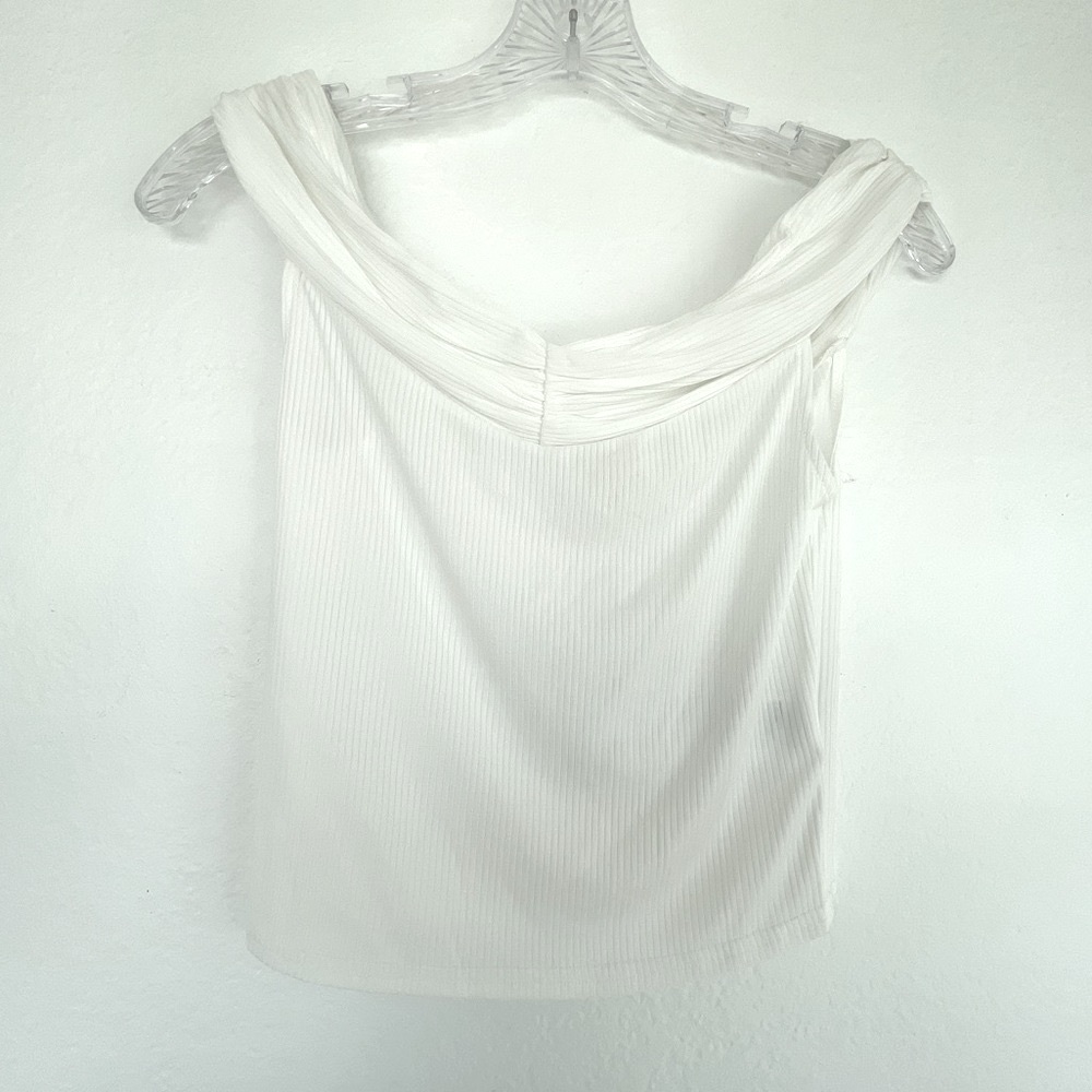 Silence + Noise off the shoulder ribbed crop top in white | size M
